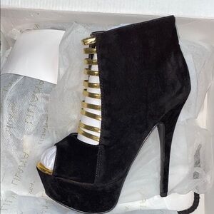 Liliana Elegant Black and Gold High Heel Ankle Boots